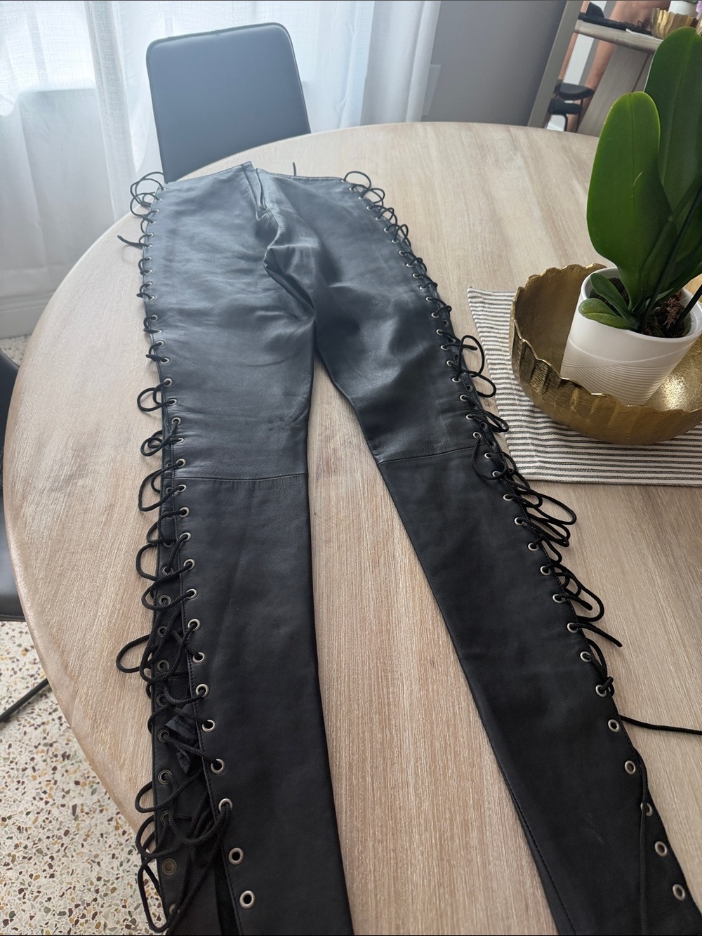 Black Lace-Up Faux Leather Pants - Women